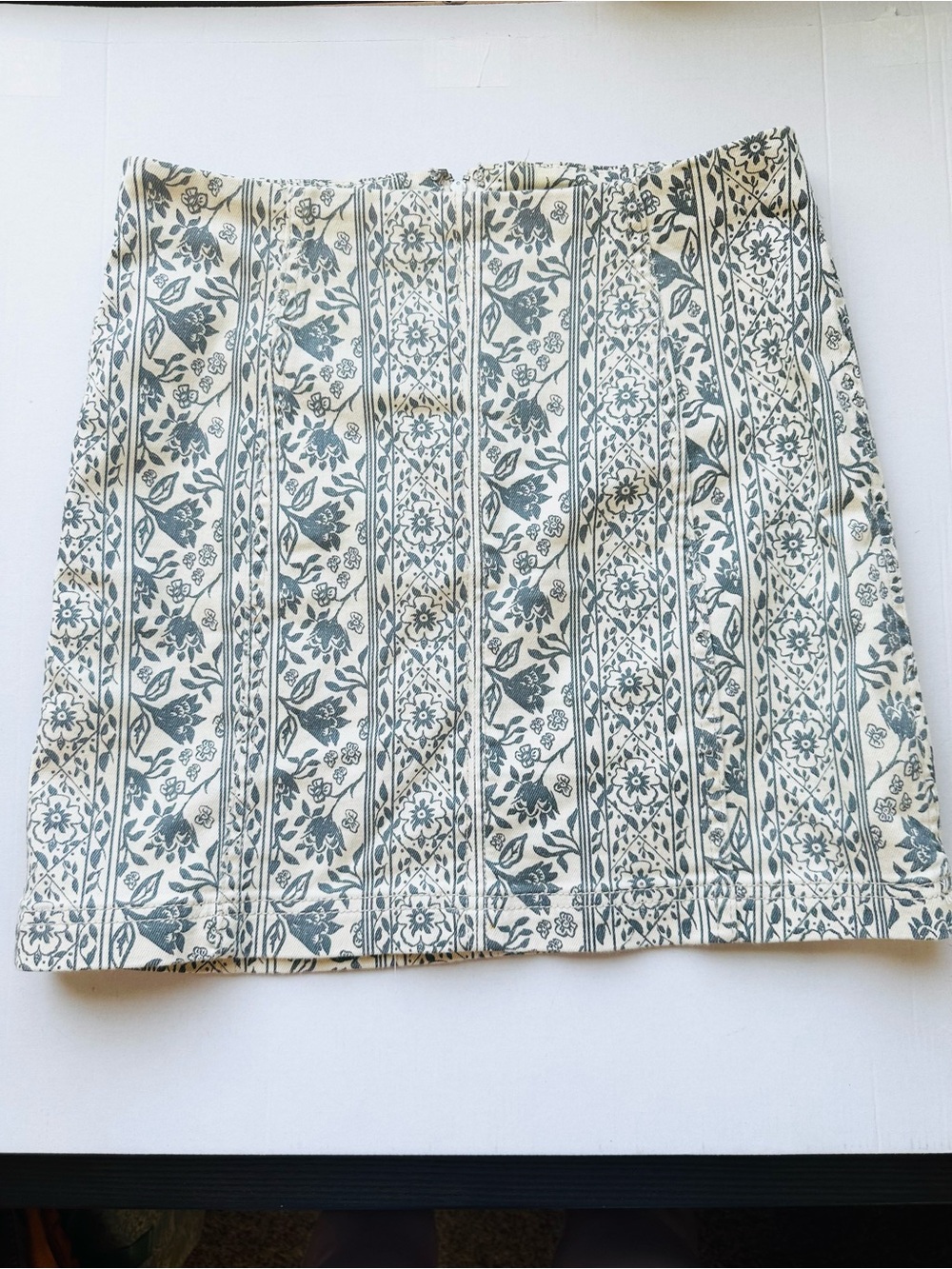 Free People Cream Mini Skirt with Gray Floral Stripe